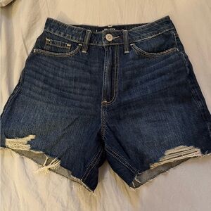 Hollister Women's Distressed Dark Blue Jean Shorts